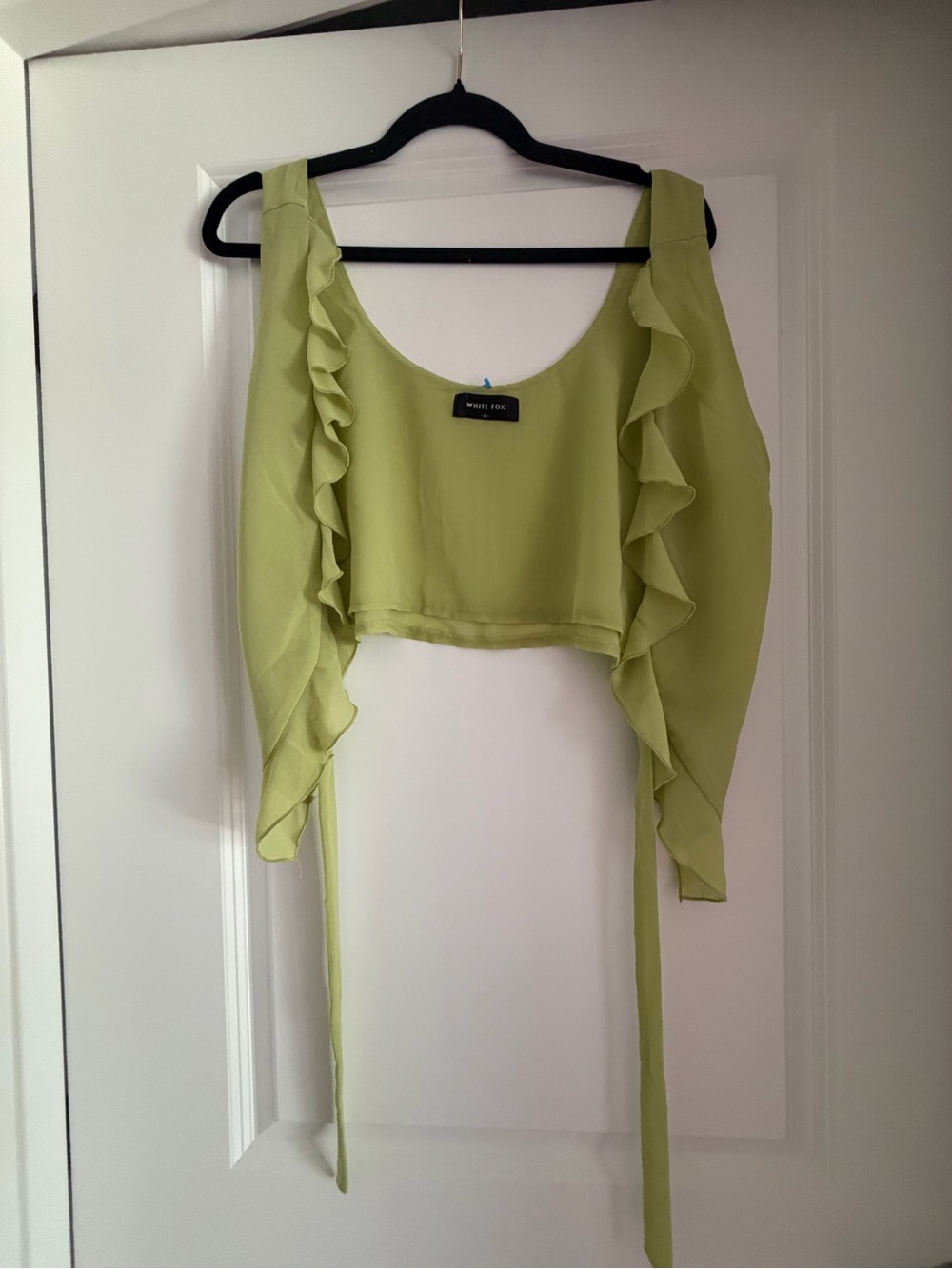 White fox Lime Green‎ Ruffle Sleeve Crop Top